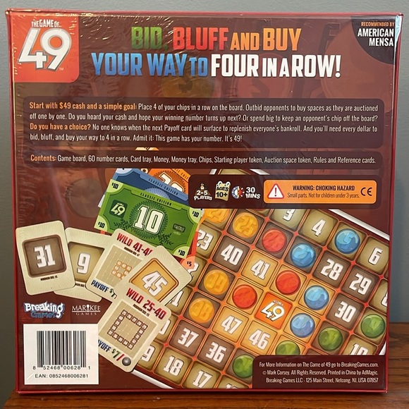 The Game of 49 *NEW* Factory Sealed* Bid Bluff & Buy your way to 4 in a Row - Picture 2 of 2